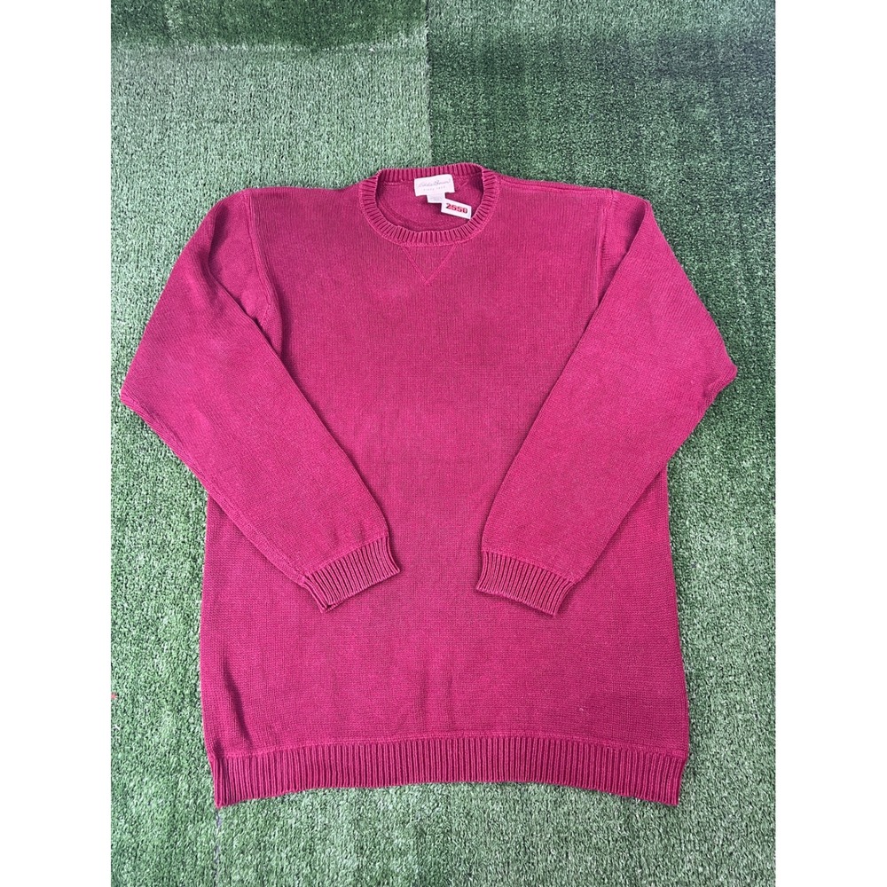 Eddie Bauer Mens Tall L Burgundy Cotton Long Sleeve Crewneck Pullover Sweater